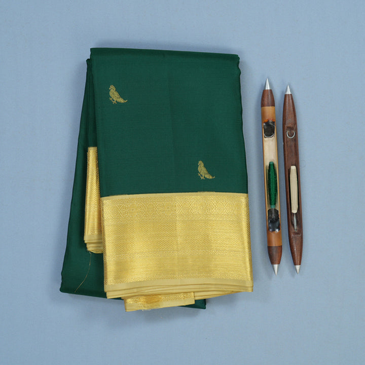 Hayagrivas Handloom Dark Green Kanjivaram Silk Saree with Sandal Beige Border SSCBF23D16-6