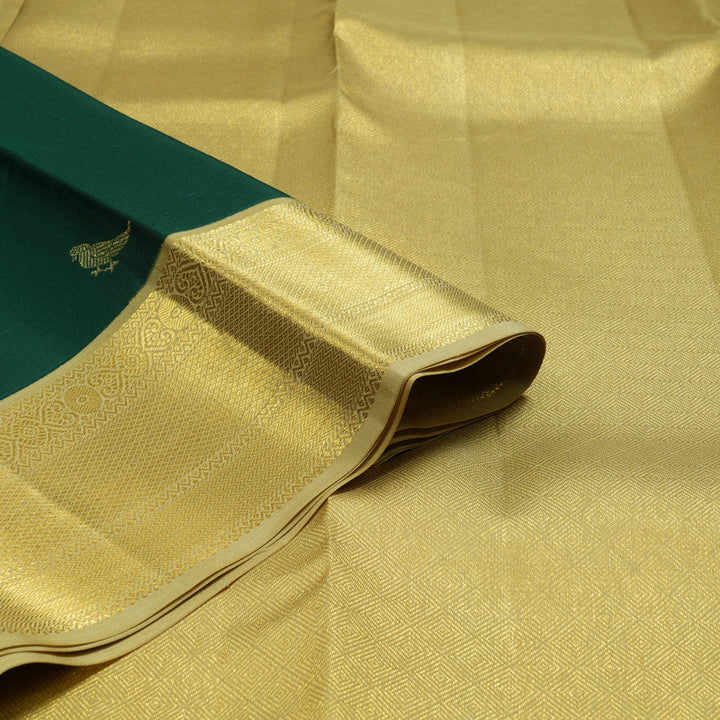 Hayagrivas Handloom Dark Green Kanjivaram Silk Saree with Sandal Beige Border SSCBF23D16-6