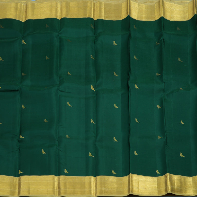 Hayagrivas Handloom Dark Green Kanjivaram Silk Saree with Sandal Beige Border SSCBF23D16-6