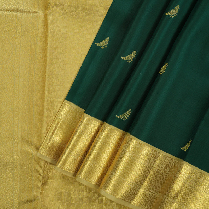 Hayagrivas Handloom Dark Green Kanjivaram Silk Saree with Sandal Beige Border SSCBF23D16-6