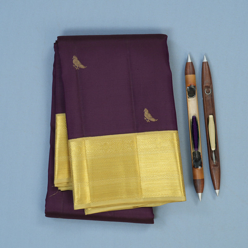 Hayagrivas Handloom Dark Purple Kanjivaram Silk Saree with Pista Green Border SSCBF23D16-7