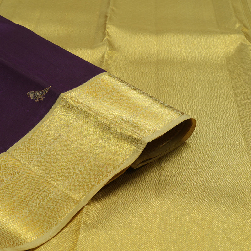 Hayagrivas Handloom Dark Purple Kanjivaram Silk Saree with Pista Green Border SSCBF23D16-7