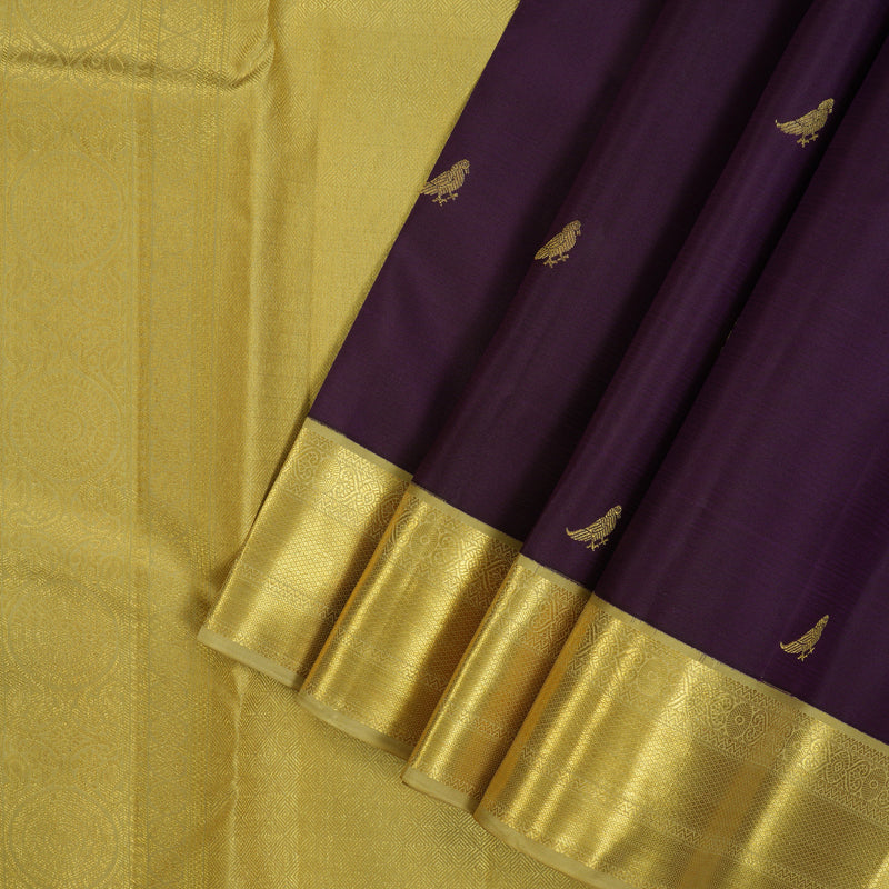 Hayagrivas Handloom Dark Purple Kanjivaram Silk Saree with Pista Green Border SSCBF23D16-7