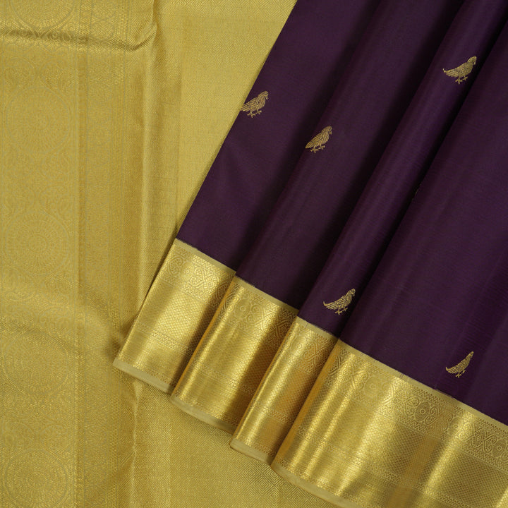 Hayagrivas Handloom Dark Purple Kanjivaram Silk Saree with Pista Green Border SSCBF23D16-7