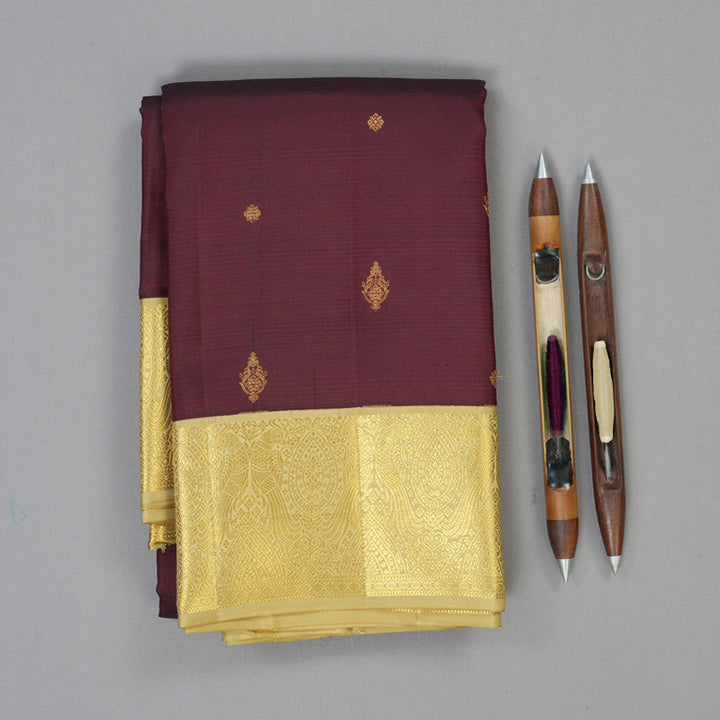 Hayagrivas Handloom Wine Maroon Kanjivaram Silk Saree with Sandal Border SSCBF23D16-9