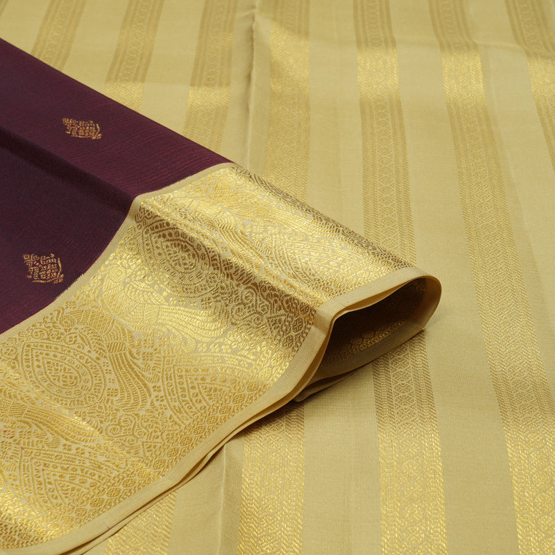 Hayagrivas Handloom Wine Maroon Kanjivaram Silk Saree with Sandal Border SSCBF23D16-9
