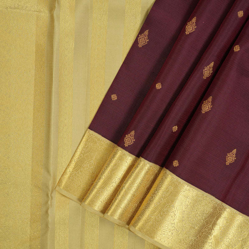 Hayagrivas Handloom Wine Maroon Kanjivaram Silk Saree with Sandal Border SSCBF23D16-9