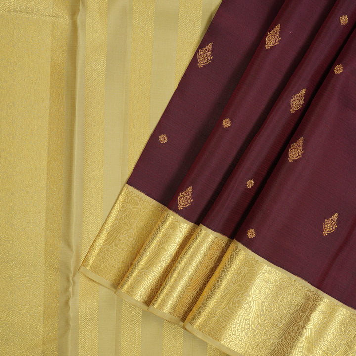 Hayagrivas Handloom Wine Maroon Kanjivaram Silk Saree with Sandal Border SSCBF23D16-9