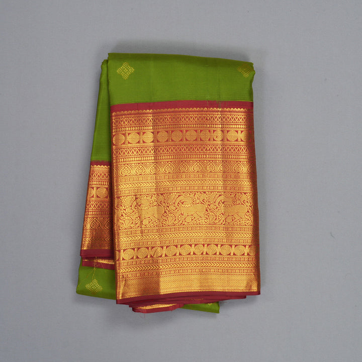 Hayagrivas Handloom Parrot Green Kanjivaram Silk Saree with Red Border SSCBF23D17-4