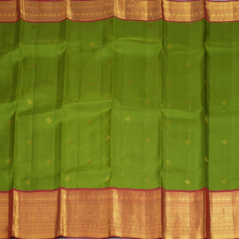 Hayagrivas Handloom Parrot Green Kanjivaram Silk Saree with Red Border SSCBF23D17-4