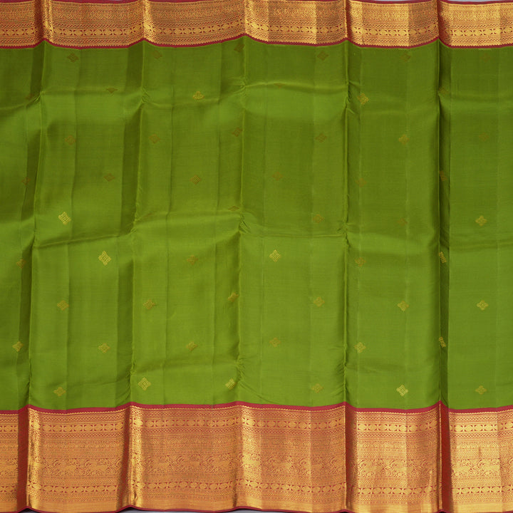 Hayagrivas Handloom Parrot Green Kanjivaram Silk Saree with Red Border SSCBF23D17-4