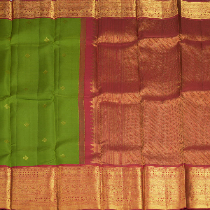 Hayagrivas Handloom Parrot Green Kanjivaram Silk Saree with Red Border SSCBF23D17-4