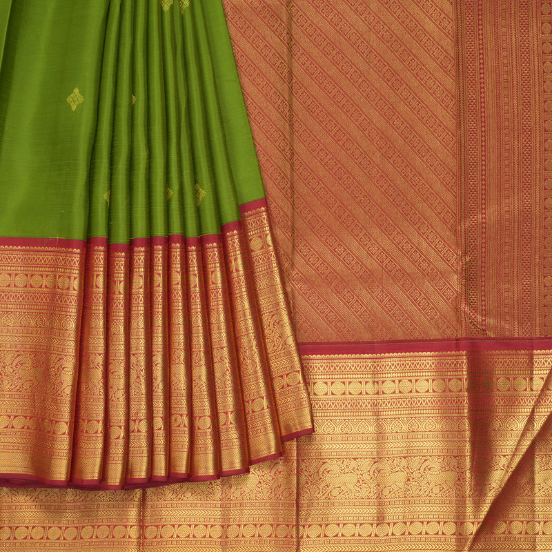 Hayagrivas Handloom Parrot Green Kanjivaram Silk Saree with Red Border SSCBF23D17-4