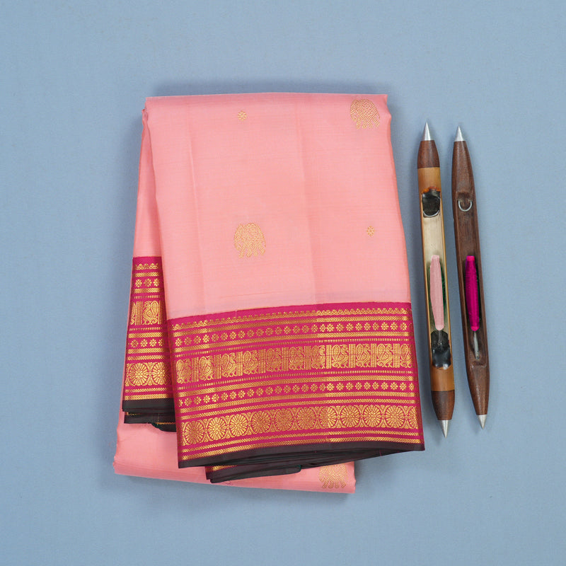 Hayagrivas Handloom Peach Pink Kanjivaram Silk Saree with Pink Border SSCBF23D18-1