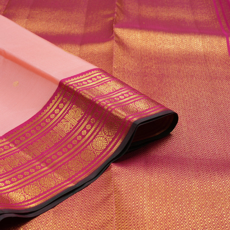 Hayagrivas Handloom Peach Pink Kanjivaram Silk Saree with Pink Border SSCBF23D18-1