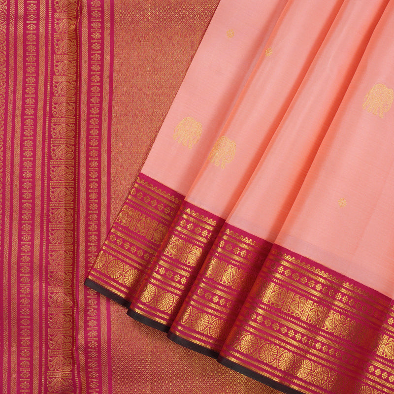 Hayagrivas Handloom Peach Pink Kanjivaram Silk Saree with Pink Border SSCBF23D18-1