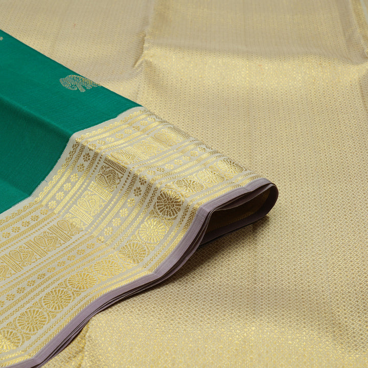 Hayagrivas Handloom Teal Green Kanjivaram Silk Saree with Beige Border SSCBF23D18-2