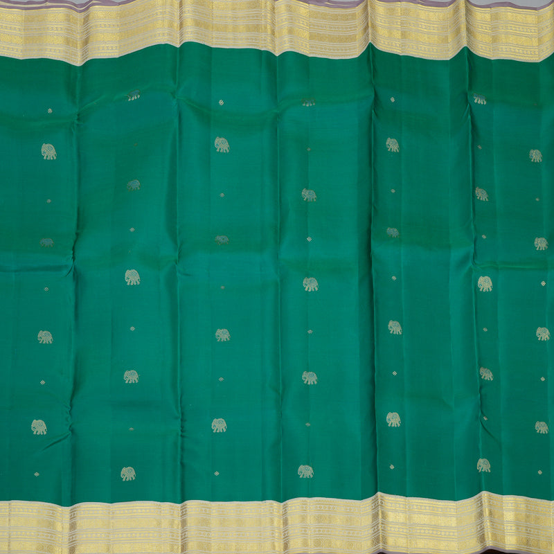 Hayagrivas Handloom Teal Green Kanjivaram Silk Saree with Beige Border SSCBF23D18-2