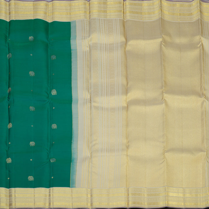 Hayagrivas Handloom Teal Green Kanjivaram Silk Saree with Beige Border SSCBF23D18-2