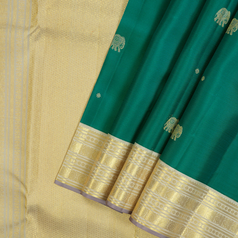 Hayagrivas Handloom Teal Green Kanjivaram Silk Saree with Beige Border SSCBF23D18-2