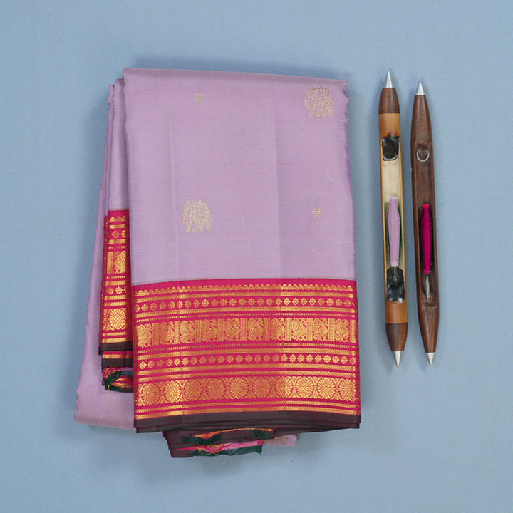 Hayagrivas Handloom Lavendar Kanjivaram Silk Saree with Pink Border SSCBF23D18-4