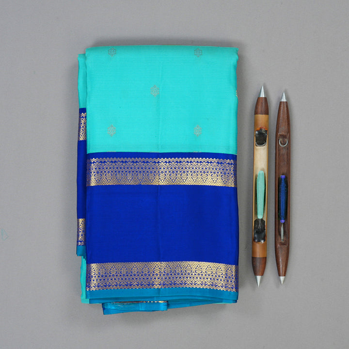Hayagrivas Handloom Sky Blue Kanjivaram Silk Saree with MS Blue Border SSCBF23D19-3