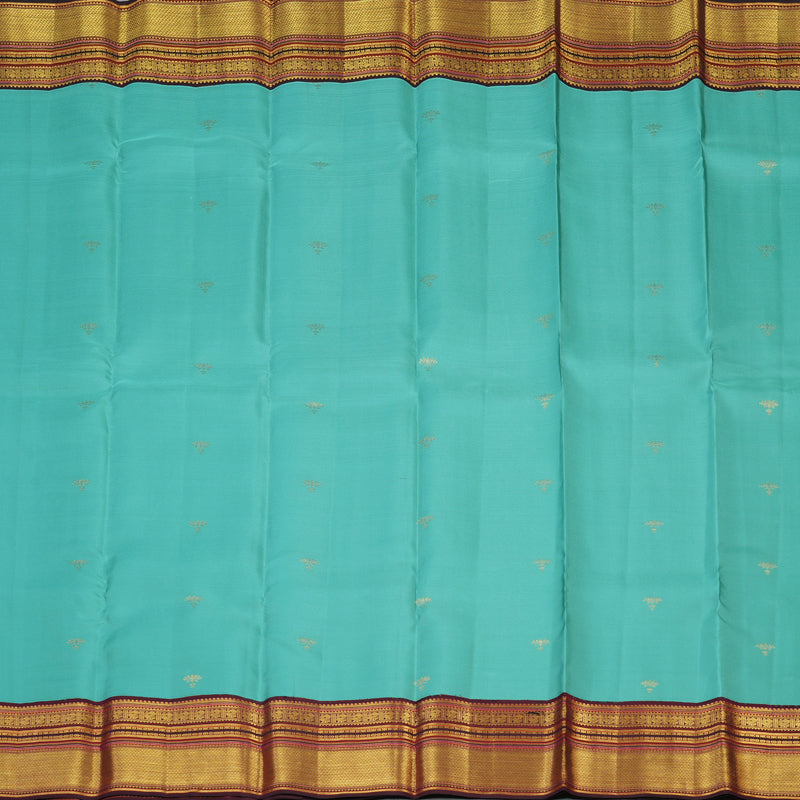Hayagrivas Handloom Seafoam Teal Kanjivaram Silk Saree with Wine Border SSCBF23D20-4