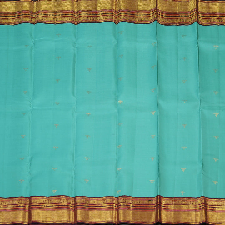 Hayagrivas Handloom Seafoam Teal Kanjivaram Silk Saree with Wine Border SSCBF23D20-4