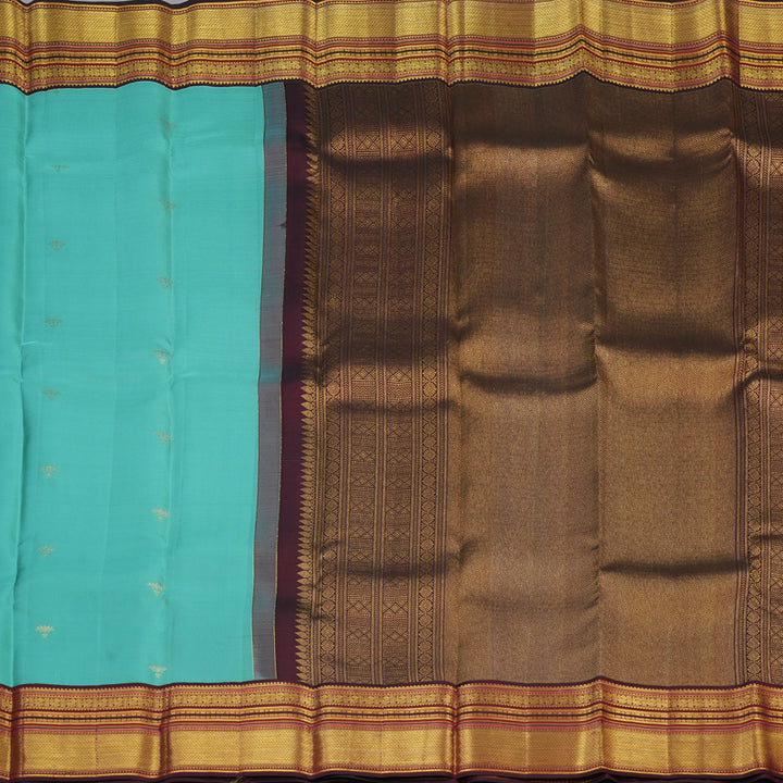 Hayagrivas Handloom Seafoam Teal Kanjivaram Silk Saree with Wine Border SSCBF23D20-4