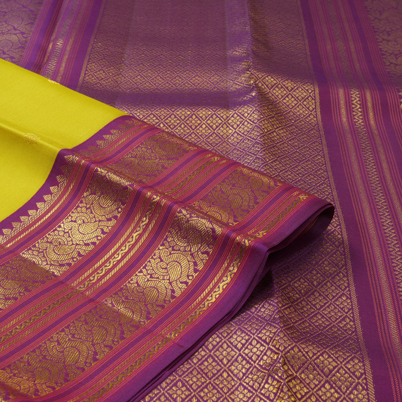 Hayagrivas Handloom Lime Green Kanjivaram Silk Saree with Violet Border SSCBF23D20-7
