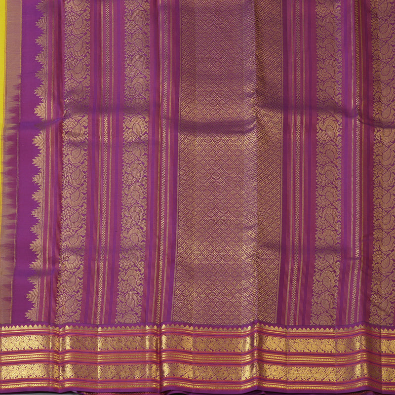 Hayagrivas Handloom Lime Green Kanjivaram Silk Saree with Violet Border SSCBF23D20-7