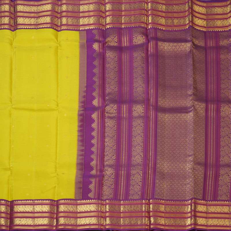 Hayagrivas Handloom Lime Green Kanjivaram Silk Saree with Violet Border SSCBF23D20-7