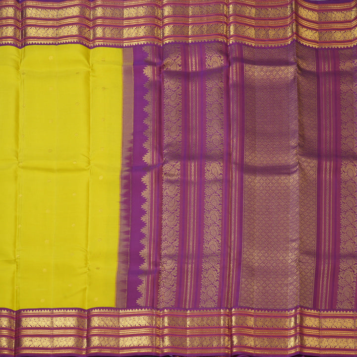 Hayagrivas Handloom Lime Green Kanjivaram Silk Saree with Violet Border SSCBF23D20-7