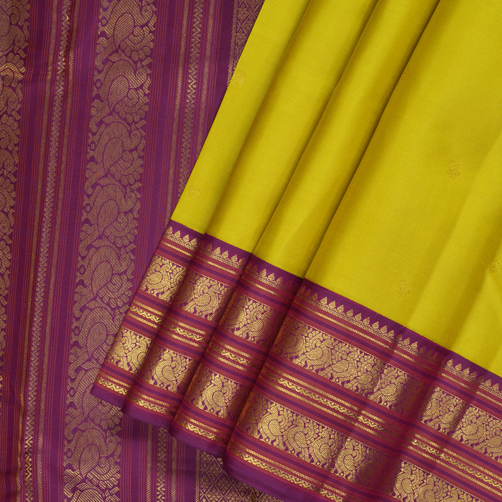 Hayagrivas Handloom Lime Green Kanjivaram Silk Saree with Violet Border SSCBF23D20-7