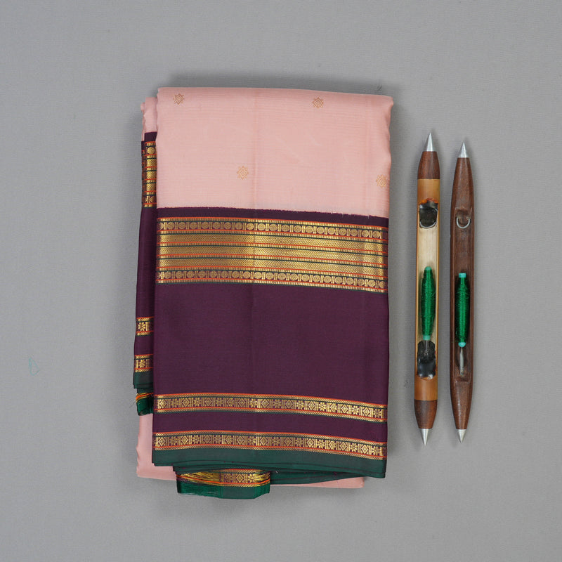 Hayagrivas Handloom Rosewwood Pink Kanjivaram Silk Saree with Deep Violet Border SSCBF23D20-8