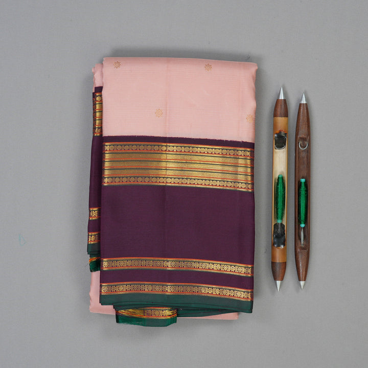 Hayagrivas Handloom Rosewwood Pink Kanjivaram Silk Saree with Deep Violet Border SSCBF23D20-8