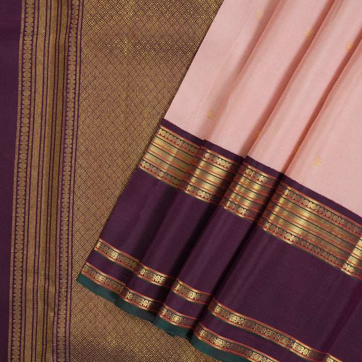 Hayagrivas Handloom Rosewwood Pink Kanjivaram Silk Saree with Deep Violet Border SSCBF23D20-8