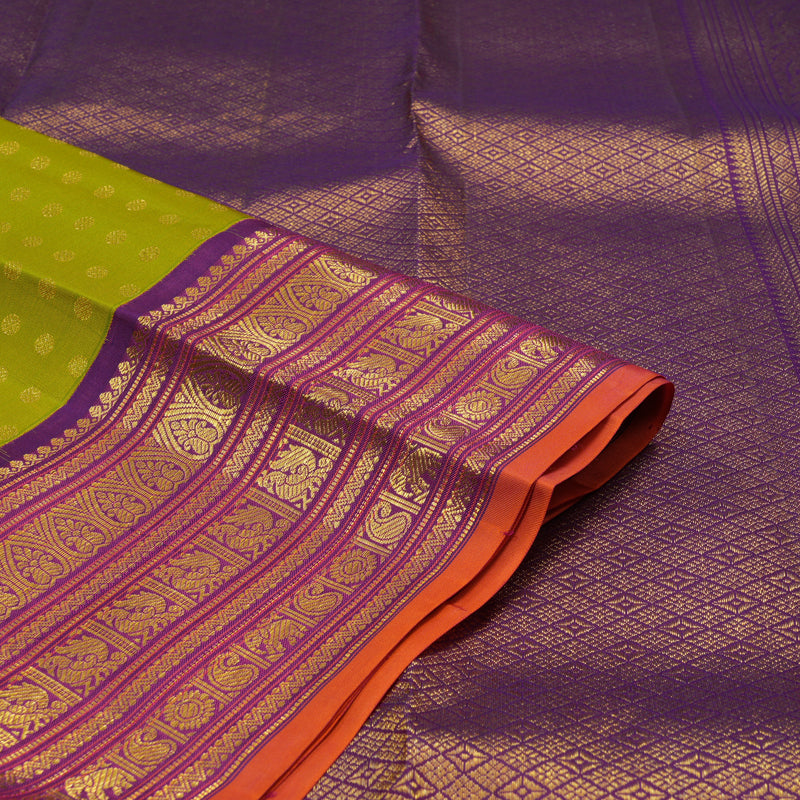 Hayagrivas Handloom Parrot Green Kanjivaram Silk Saree with Purple Border SSCBF23D21-2