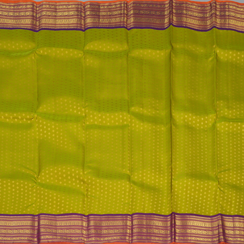 Hayagrivas Handloom Parrot Green Kanjivaram Silk Saree with Purple Border SSCBF23D21-2