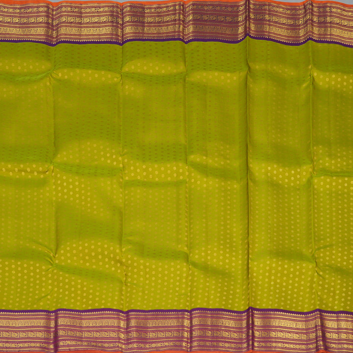 Hayagrivas Handloom Parrot Green Kanjivaram Silk Saree with Purple Border SSCBF23D21-2