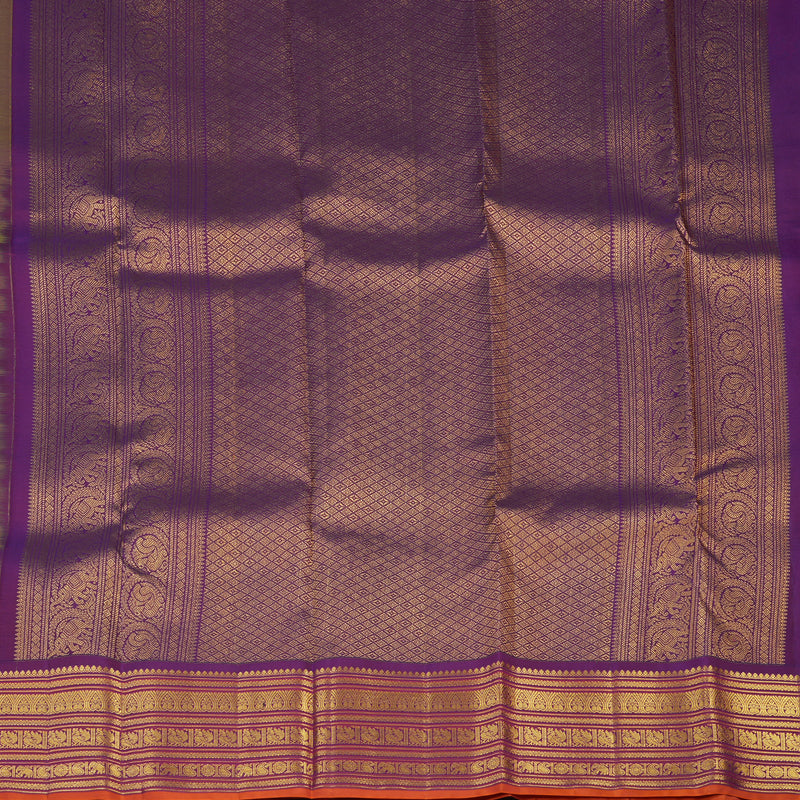 Hayagrivas Handloom Parrot Green Kanjivaram Silk Saree with Purple Border SSCBF23D21-2
