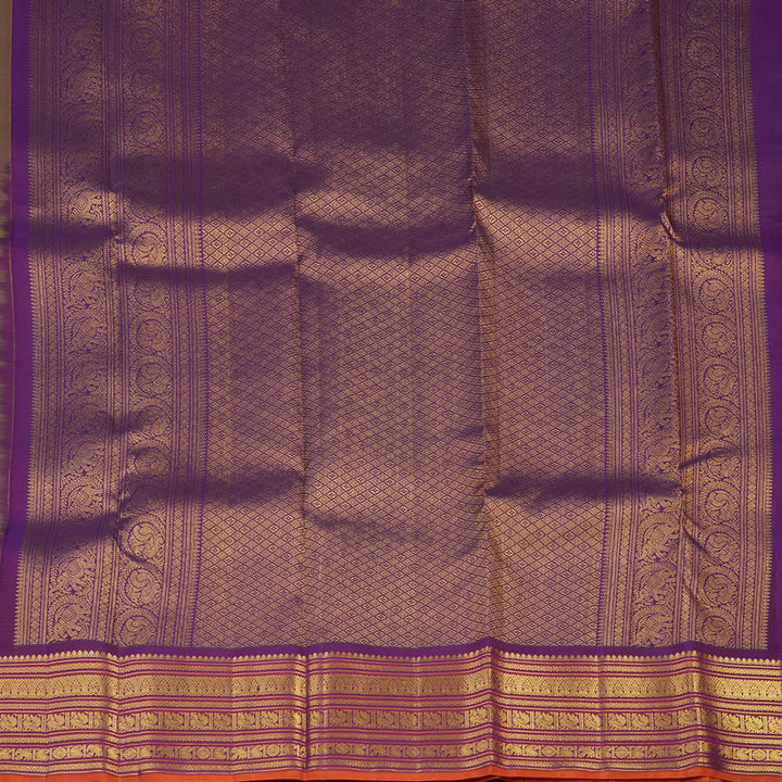 Hayagrivas Handloom Parrot Green Kanjivaram Silk Saree with Purple Border SSCBF23D21-2