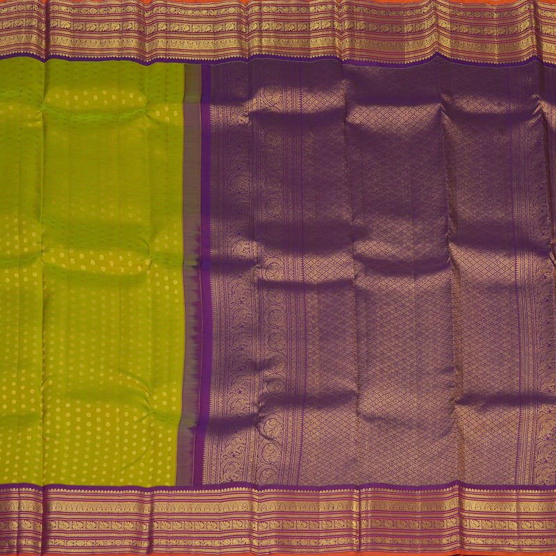 Hayagrivas Handloom Parrot Green Kanjivaram Silk Saree with Purple Border SSCBF23D21-2
