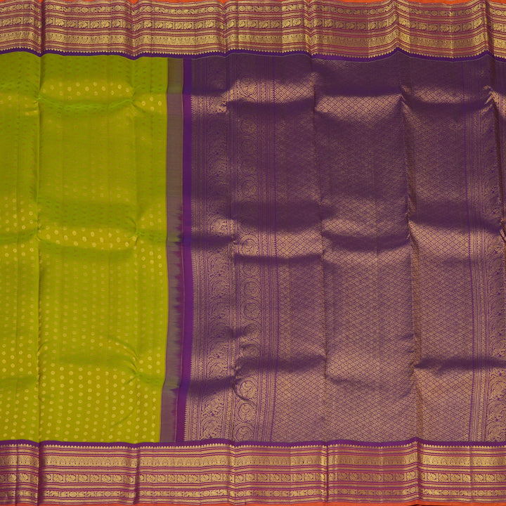 Hayagrivas Handloom Parrot Green Kanjivaram Silk Saree with Purple Border SSCBF23D21-2