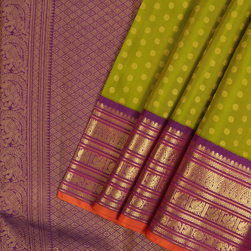 Hayagrivas Handloom Parrot Green Kanjivaram Silk Saree with Purple Border SSCBF23D21-2