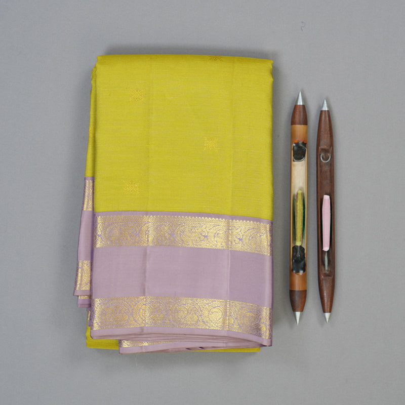 Hayagrivas Handloom Pista Green Kanjivaram Silk Saree with Lilac Border SSCBF23D23-1