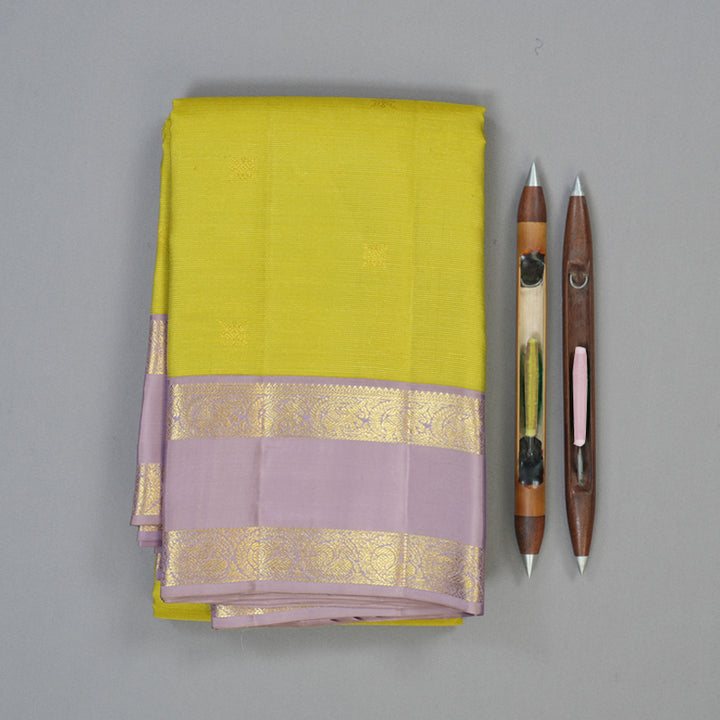 Hayagrivas Handloom Pista Green Kanjivaram Silk Saree with Lilac Border SSCBF23D23-1