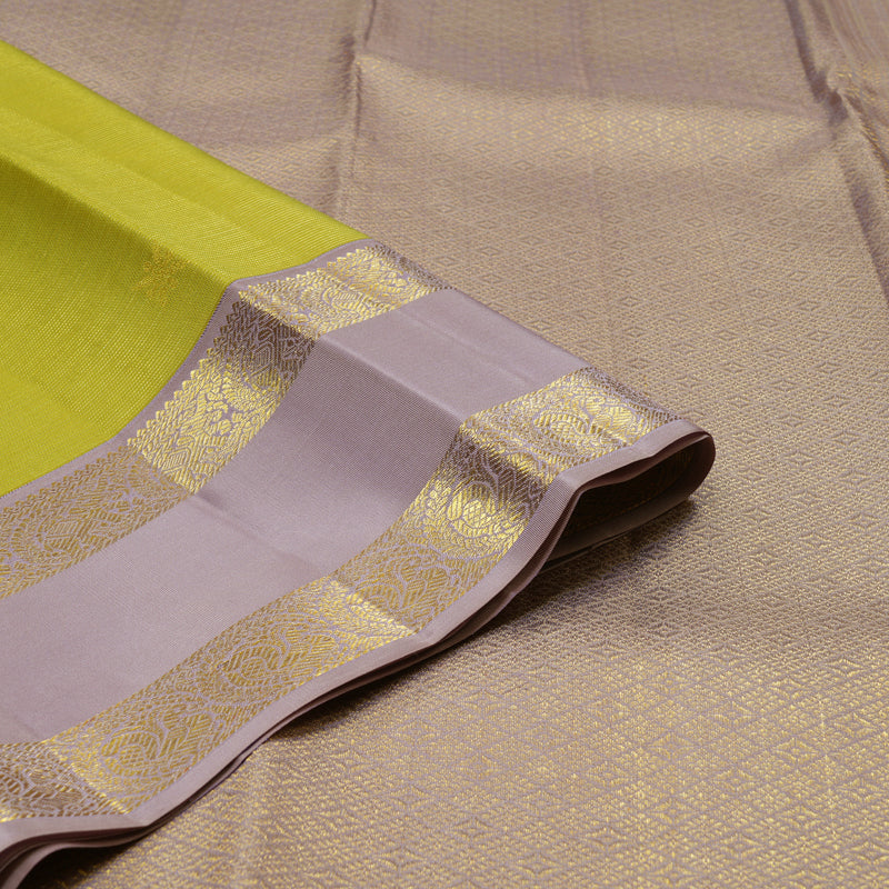 Hayagrivas Handloom Pista Green Kanjivaram Silk Saree with Lilac Border SSCBF23D23-1