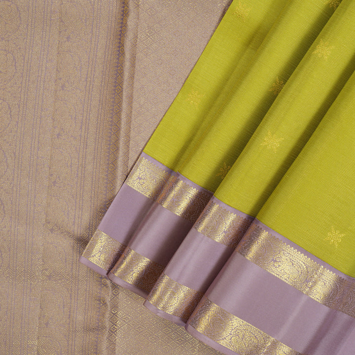 Hayagrivas Handloom Pista Green Kanjivaram Silk Saree with Lilac Border SSCBF23D23-1