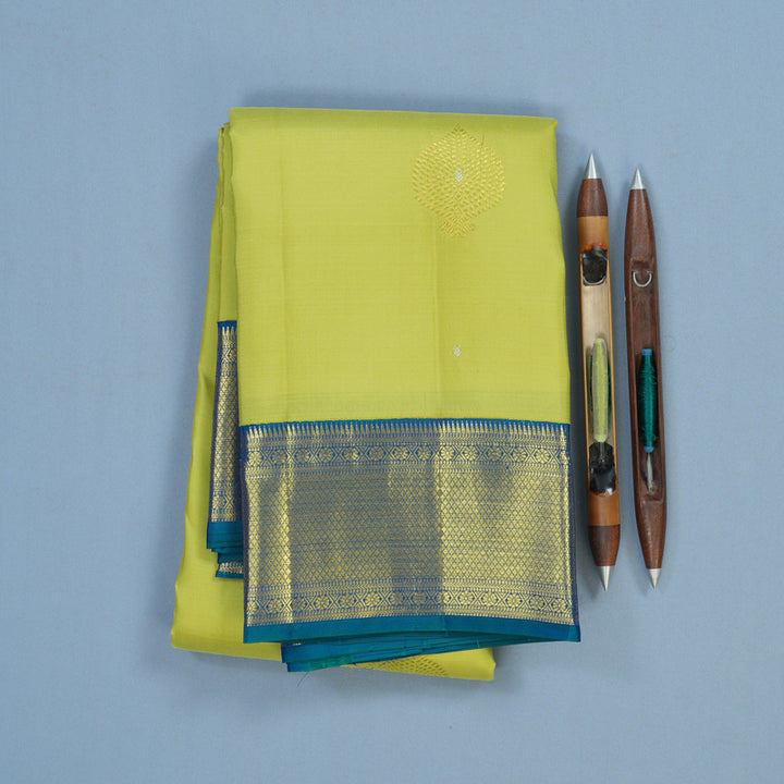 Hayagrivas Handloom Lime Green Kanjivaram Silk Saree with Mayilkazhuthu Border SSCBF23D3-7